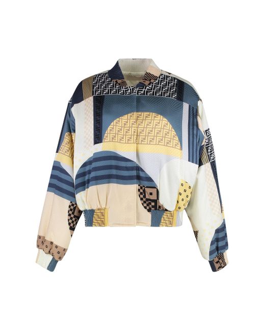 Fendi Blue Reversible Satin Bomber Jacket