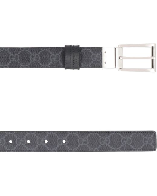 Gucci Black Leather And GG Supreme Fabric Reversible Belt for men