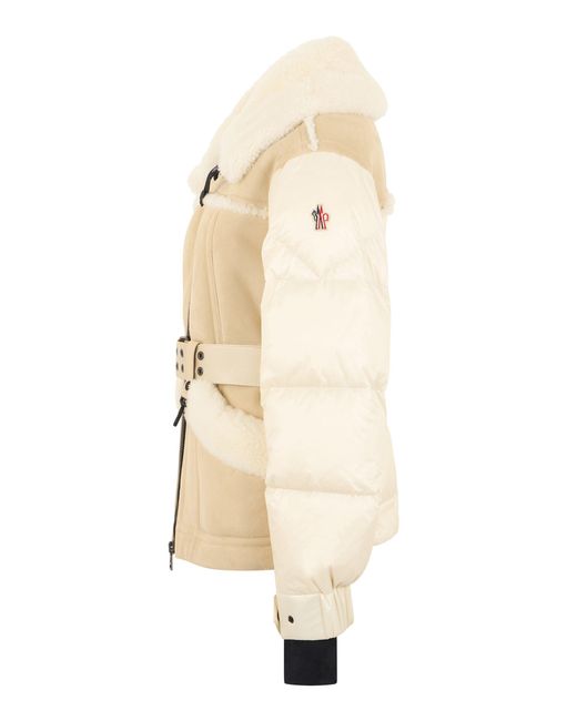 Moncler Natural Alvernia Puffer Jacket With Shearling Belt