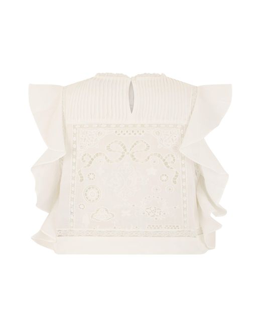 Self-Portrait White Cotton Blouse With Short Sleeves