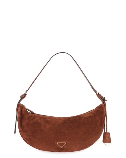 Borsa a spalla Demi-lune large in pelle scamosciata di Prada in Brown