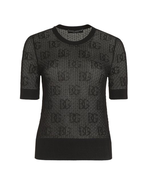 T-shirt in maglia jacquard di Dolce & Gabbana in Black