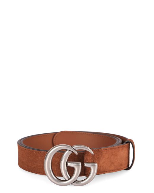 Gucci Brown Gg Marmont Suede Belt With Metal Logoed Buckle for men