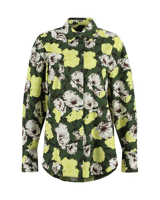 MSGM Green Regular Floral Shirt