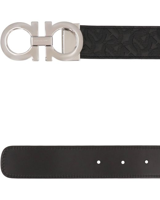 Ferragamo Black Reversible And Adjustable Gancini Belt for men