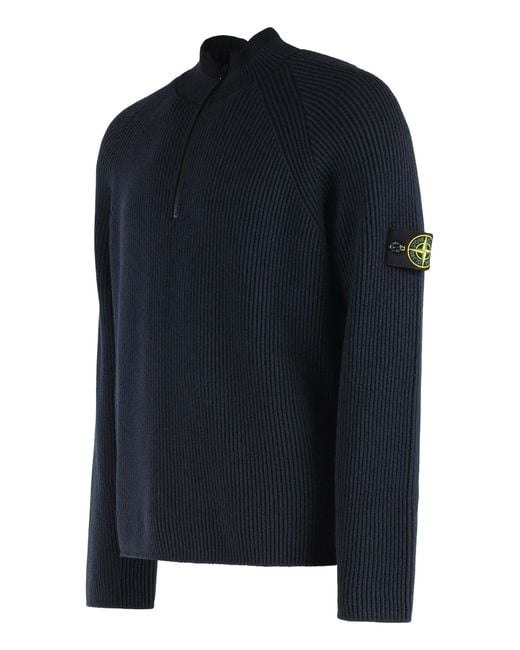 Stone Island Blue Vanisé Full Rib Rws Wool Sweater for men