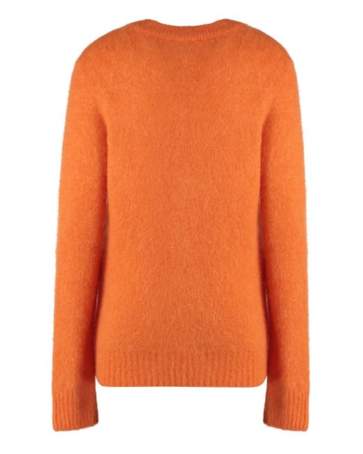 Ganni Orange Wool-Blend Crew-Neck Sweater