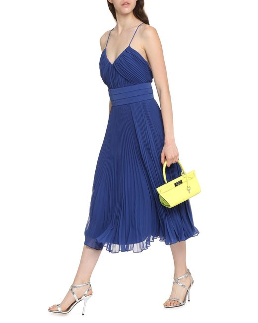 Max Mara Blue Cross Back Pleated Midi Dress For