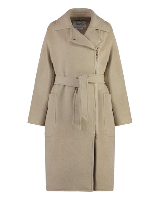 Max Mara Natural Elegant Wool Jacket With Coordinated Belt