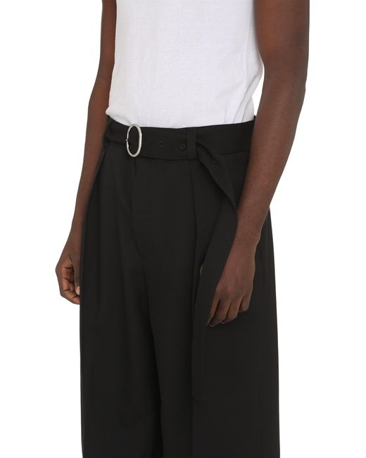 Jil Sander Black Wide Pleated Wool Trousers With Waist Belt for men