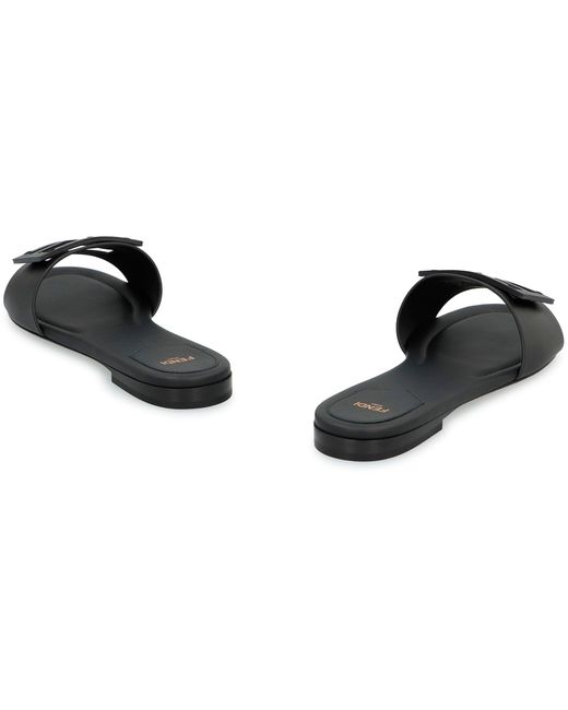 Fendi Black Baguette Leather Slides