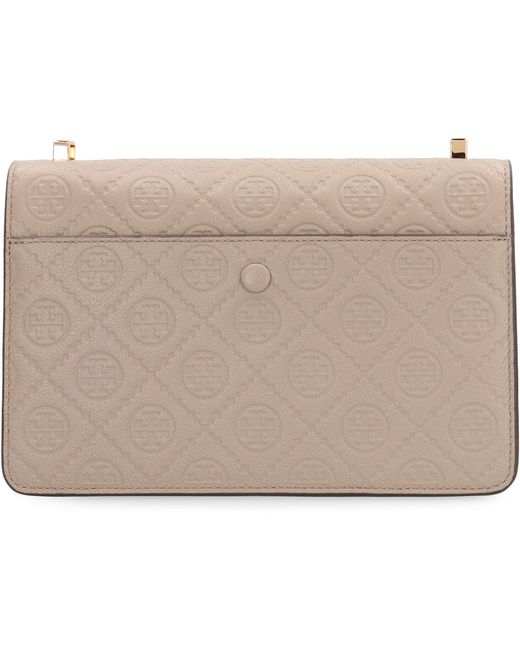 Tory Burch Natural T Monogram Leather Shoulder Bag