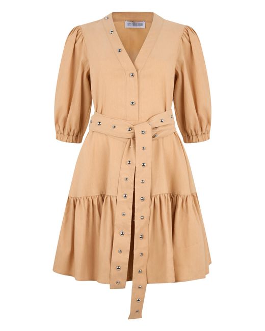 LES FILLES D'EVA Natural Stretch Linen Dress With Studs