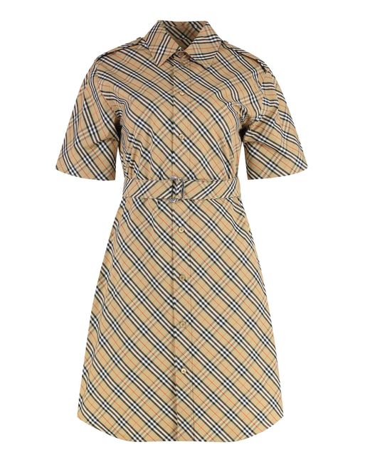 Burberry Natural Checked Cotton Shirtdress With Coordinated Waist Belt