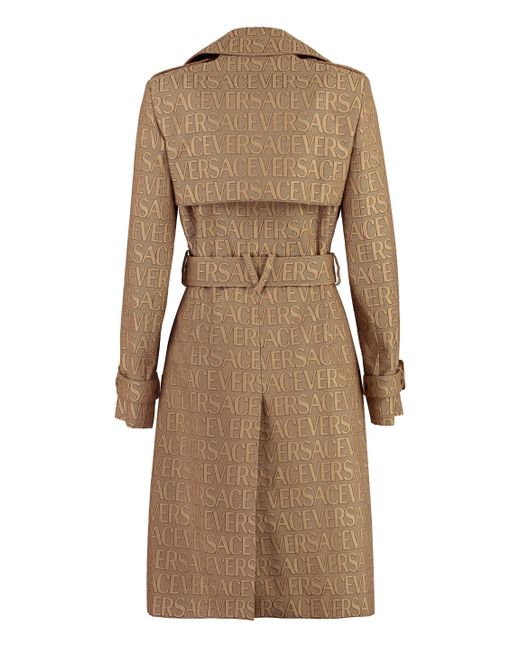 Versace Natural Allover Double-Breasted Trench Jacket