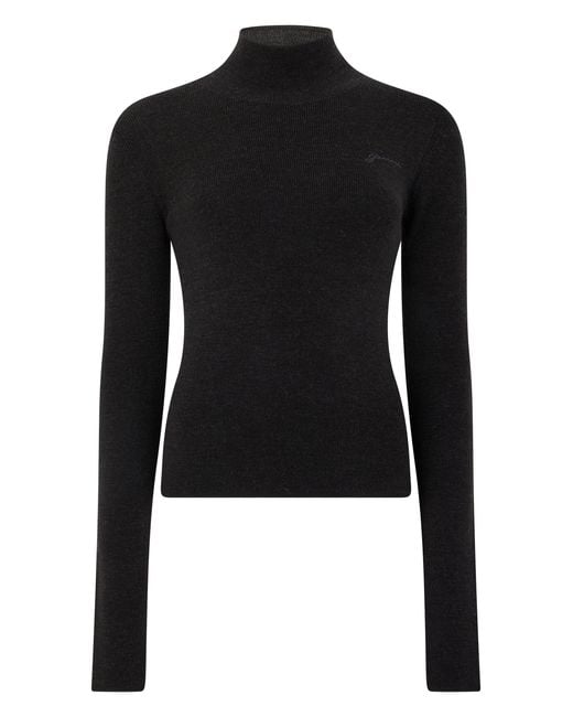 Ganni Black Fitted Sweater With High Collar