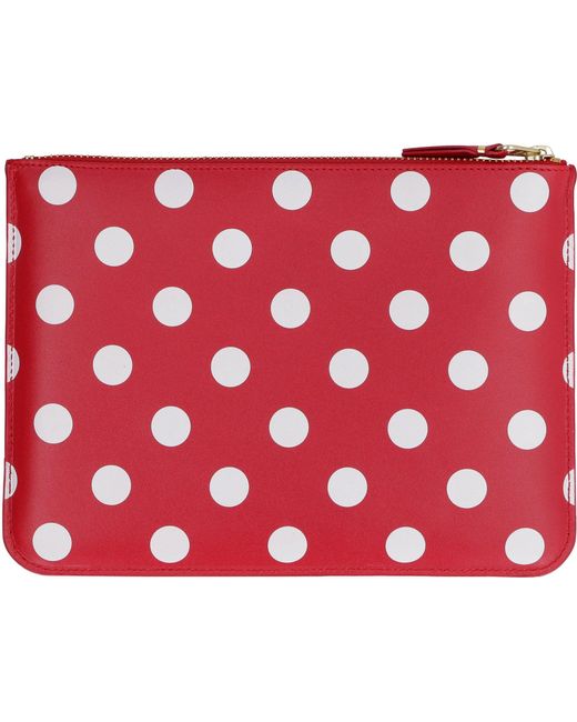 Comme des Garçons Red Polka-Dot Leather Mini Flat Pouch Handbag With Top Zip