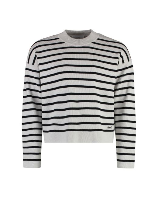 AMI Black Striped Crew-neck Sweater for men