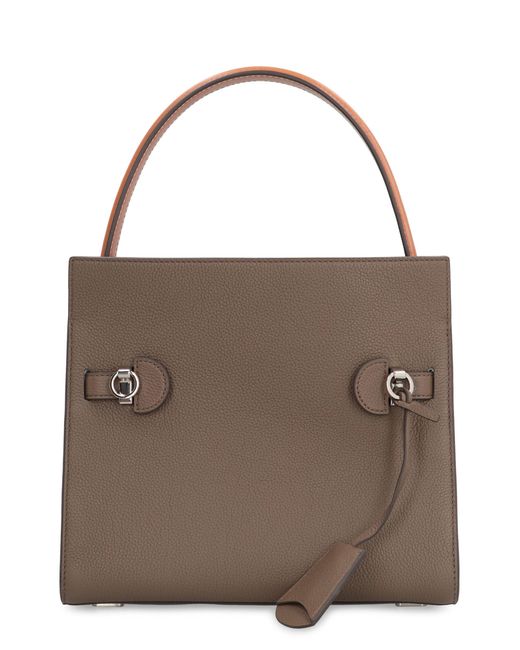 Tory Burch Brown Double Lee Radziwill Leather Handbag