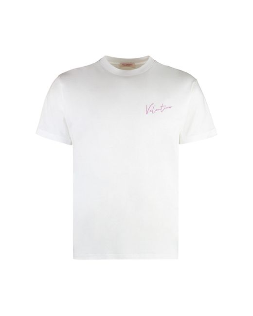 Valentino Garavani White Logo Printed Cotton Crewneck Tee for men