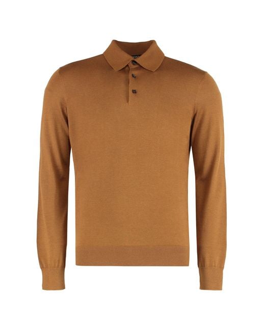 Zegna Brown Silk And Cashmere Knit Polo for men