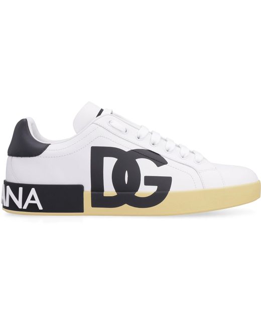 Dolce & Gabbana White Portofino Leather Low-Top Sneakers for men