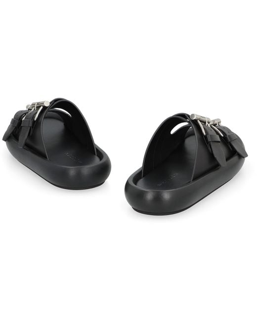 McQueen Black Leather Slides for men
