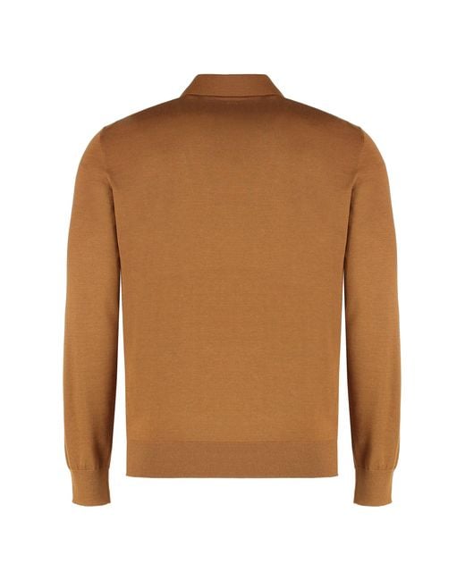 Zegna Brown Silk And Cashmere Knit Polo for men