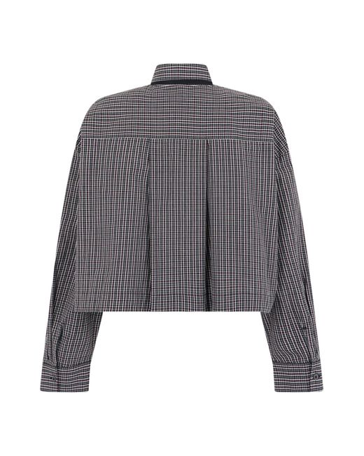 Pinko Gray Cropped Long-Sleeve Shirt With Bow Tie