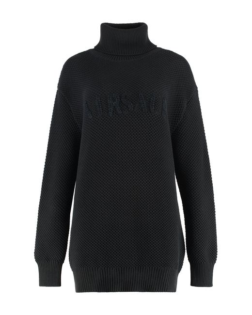Versace Black Cotton Blend Turtleneck Sweater