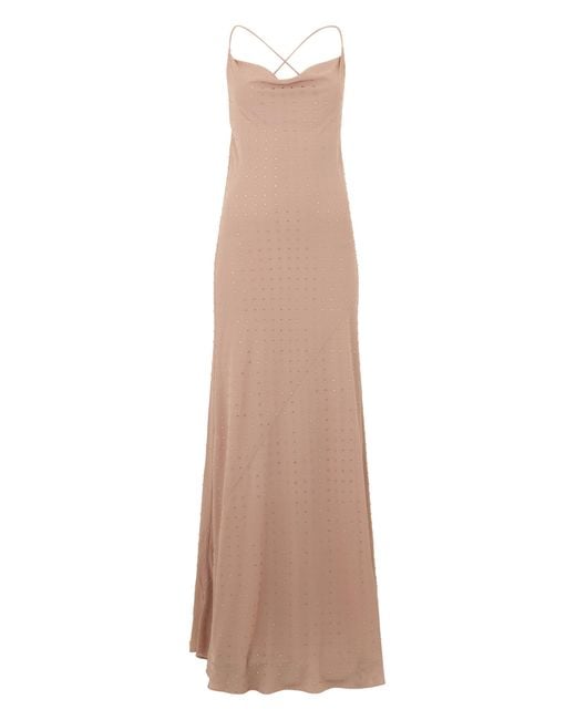 Pinko Natural Long Dress With Rhinestones