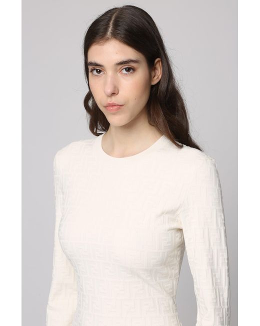 Mini-abito in maglia jacquard di Fendi in White
