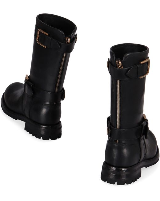 Dolce & Gabbana Black Leather Biker Boots