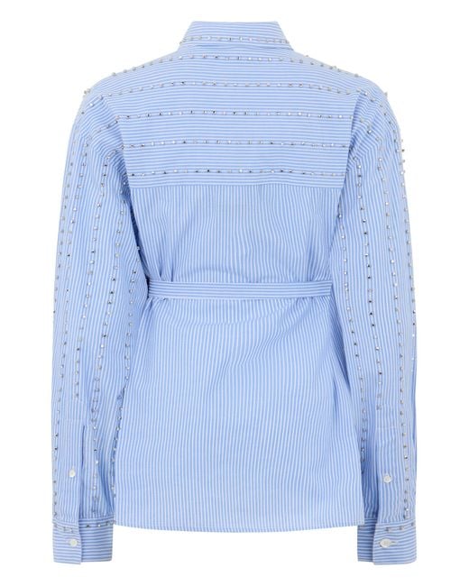 Pinko Blue Cotton Shirt With Rhinestones