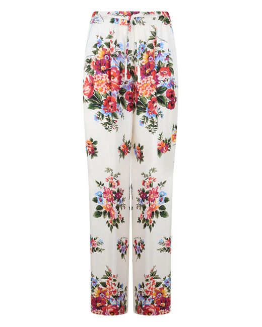 Dolce & Gabbana White Floral Silk Pants