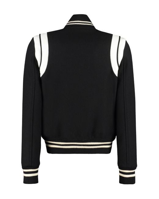 Saint Laurent Black Wool-Blend Bomber Jacket