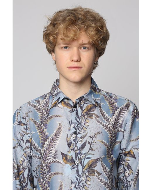 Etro Blue Printed Cotton Shirt for men