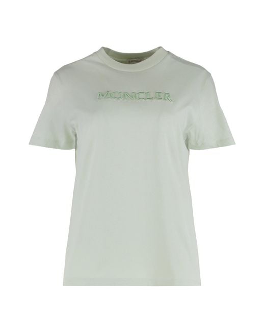 Moncler Green Cotton T-Shirt With Embroidered Tone-On-Tone Logo