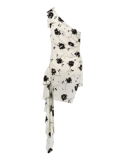 Alessandra Rich White One-Shoulder Floral Dress