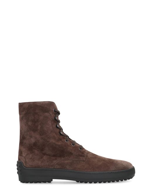Tod's Brown Lace-Up Suede Ankle Boots