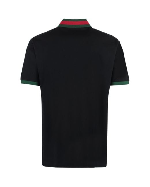 Gucci Black Cotton Piquet Polo With Web Collar for men