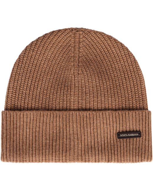 Dolce & Gabbana Brown Dolce & Gabbana Ribbed Knit Beanie for men