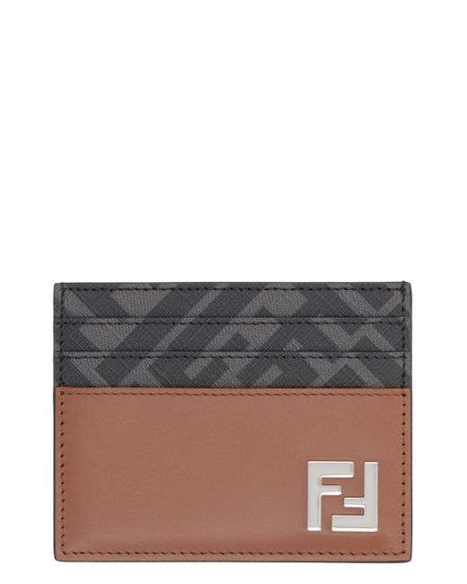 Fendi Gray Ff Squared Leather Card Holder for men