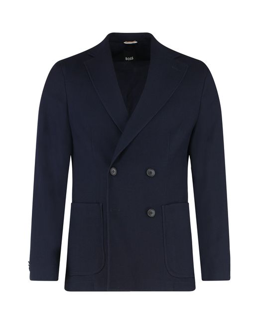 Boss Blue Double-Breasted Wool Jacket for men
