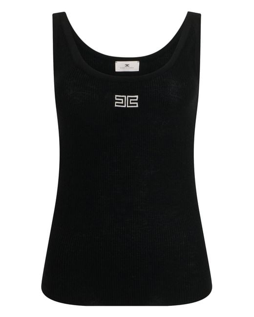 Elisabetta Franchi Black Tank Top With Logo