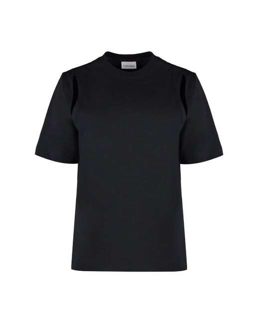 T-shirt girocollo in cotone di Calvin Klein in Black
