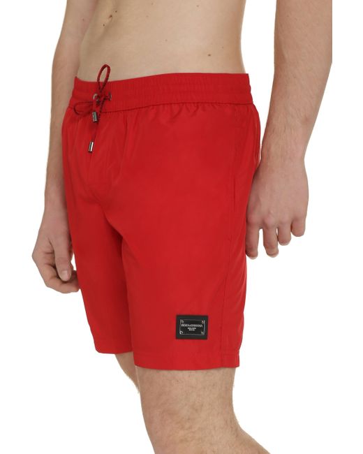 Shorts da mare in nylon di Dolce & Gabbana in Red da Uomo