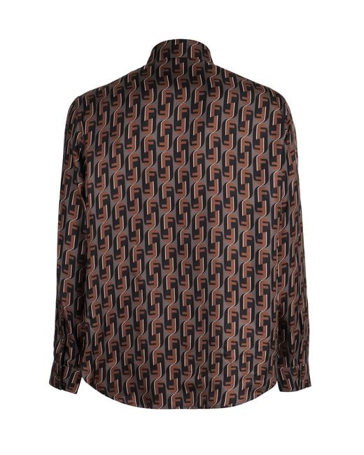 Fendi Brown Printed Silk Shirt for men