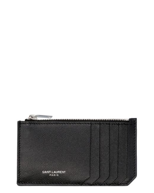 Saint Laurent Gray Pebbled Leather Card Holder for men