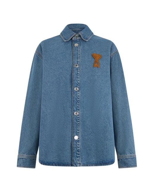 AMI Blue Denim Jacket With Embroidery